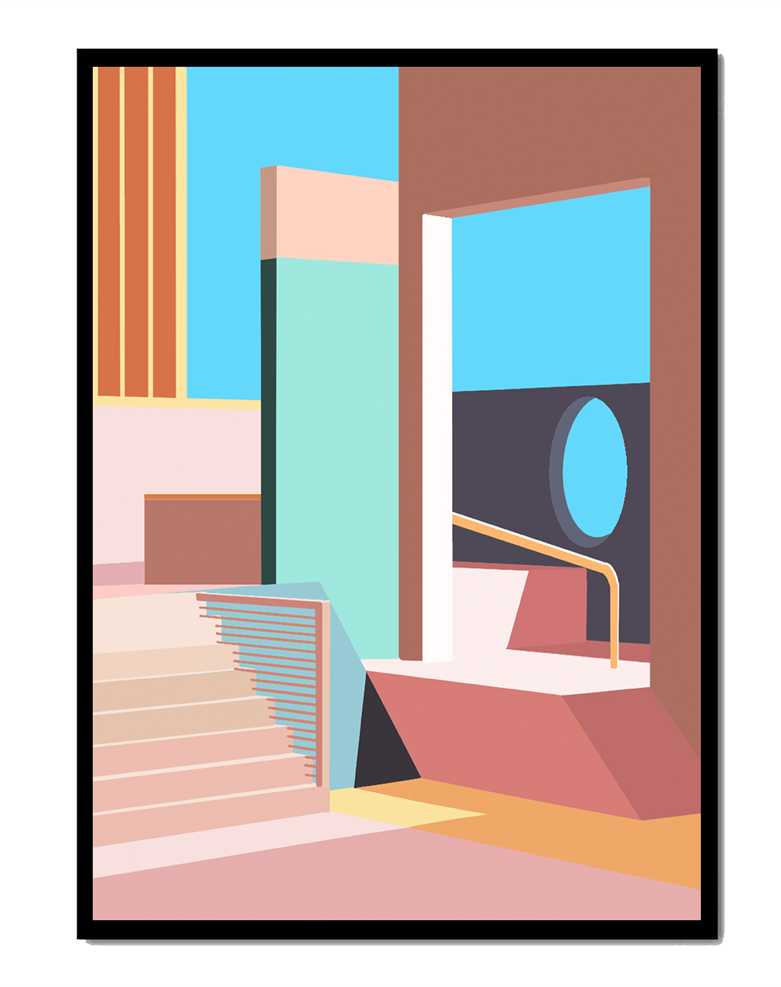 Diseño arquitectónico moderno con elementos geométricos pastel