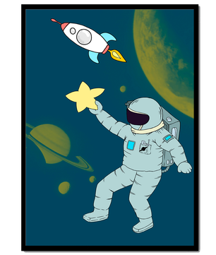 Astronaut Reaching for Star with Rocket and Planets in Space Scene - Mi tienda