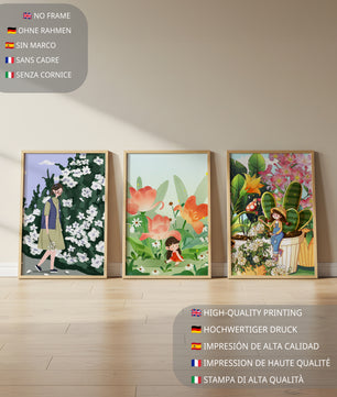 Triptyque d’Illustrations Florales et de Personnages