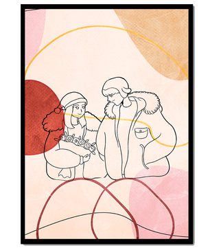 Romantic Illustration of Couple in Winter Fashion with Abstract Patterns - Mi tienda