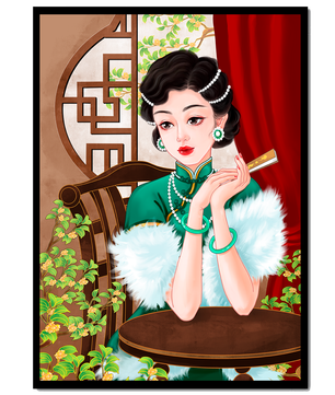 Elegant Woman in Traditional Asian Attire with Floral Background