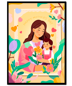Ilustración de madre e hija con flores para el Día de la Madre