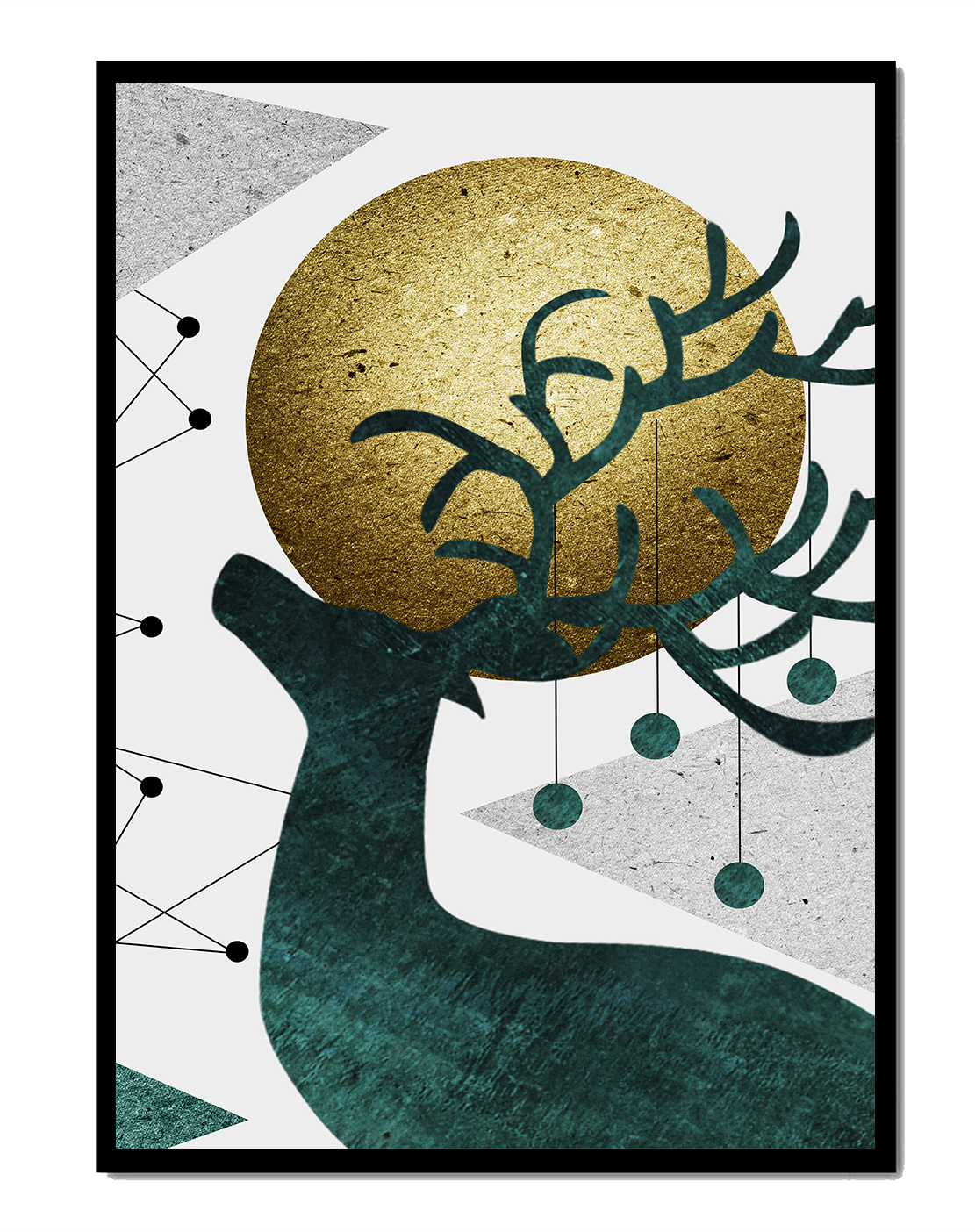 Abstract Geometric Deer with Gold Circle and Modern Design