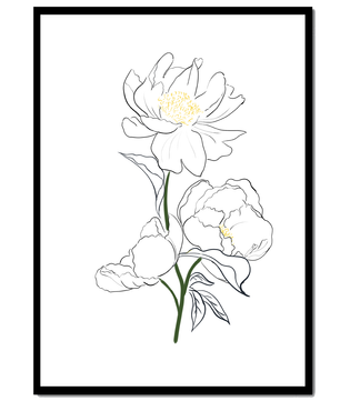 Elegante Pfingstrosen-Linienkunst mit goldenen Akzenten