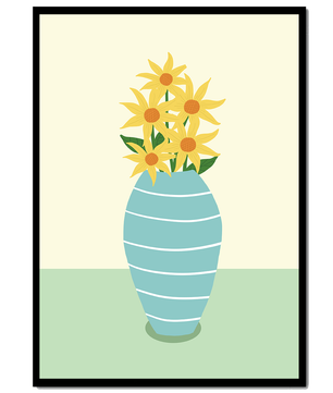 Yellow Sunflowers in a Blue Striped Vase on a Minimalist Background - Mi tienda