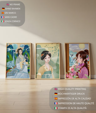 Ensemble d’illustrations de femmes asiatiques avec des éléments naturels