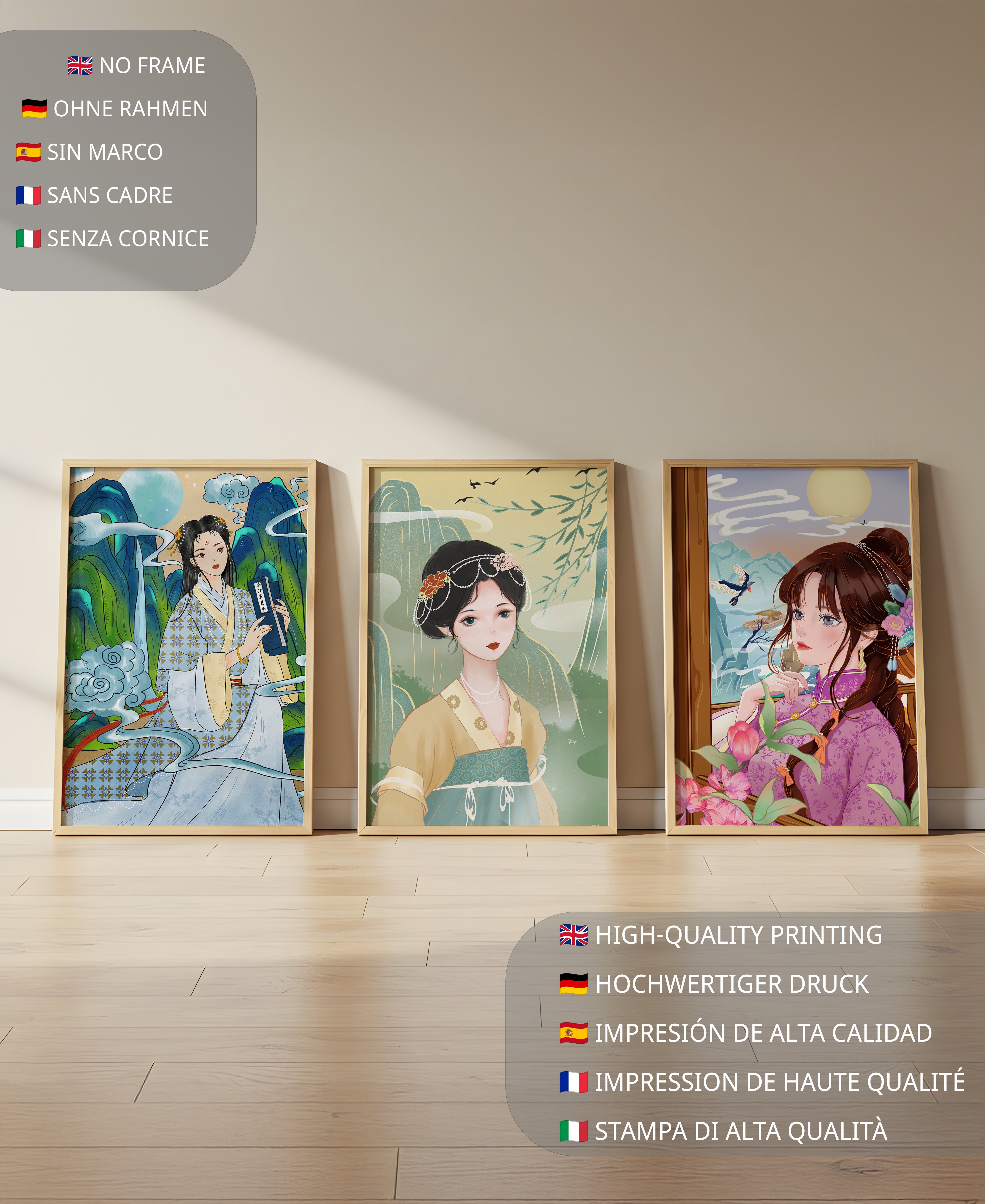 Ensemble d’illustrations de femmes asiatiques avec des éléments naturels