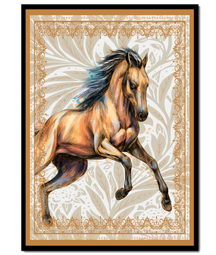 Elegant horse illustration with ornate golden frame