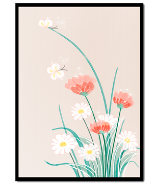 Delicate floral illustration with butterflies and wildflowers