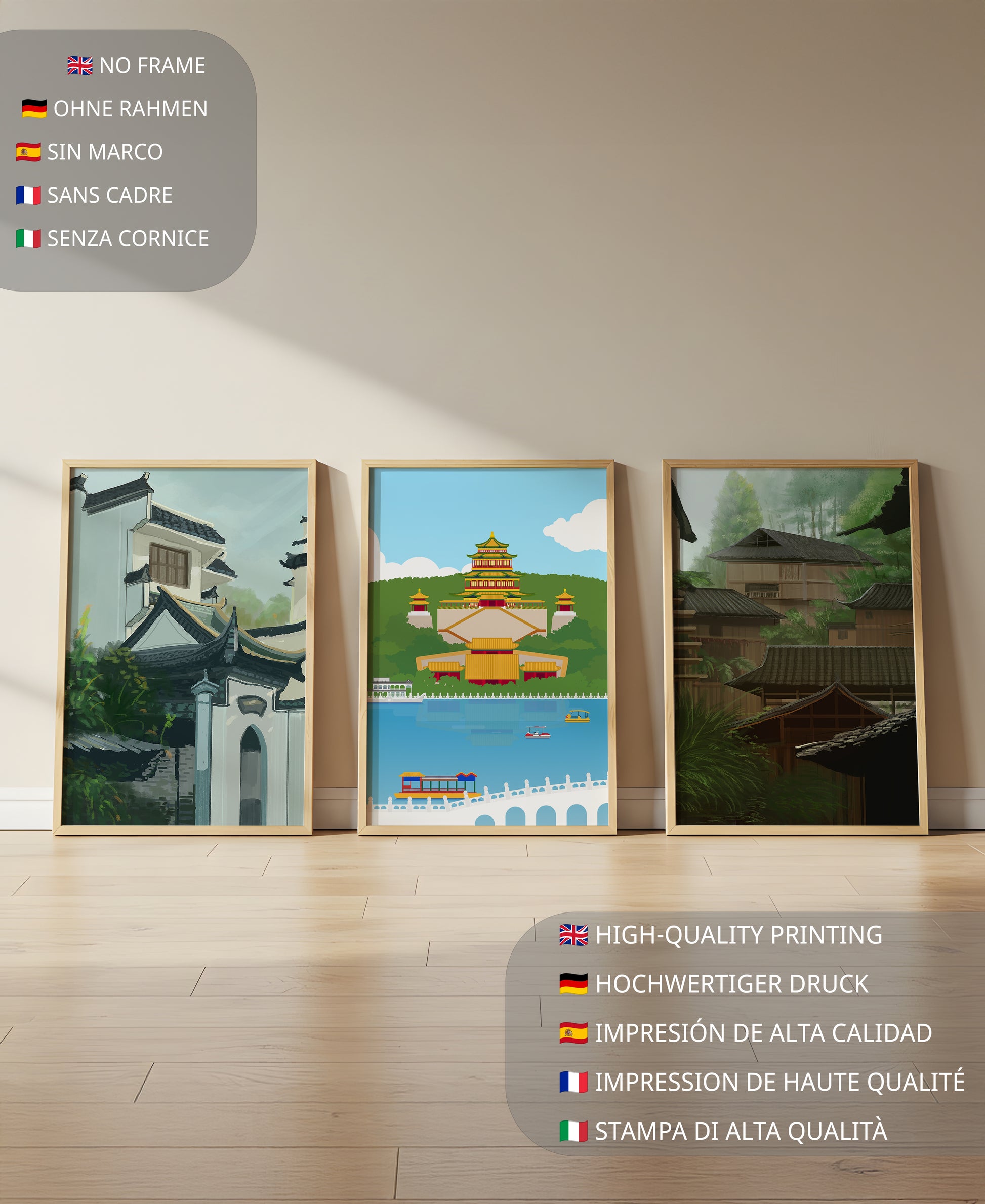 Ensemble de tirages d'art asiatique sans cadre avec impression de haute qualité