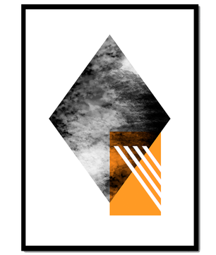 Abstract Geometric Composition with Orange Triangle and Cloudy Pattern - Mi tienda