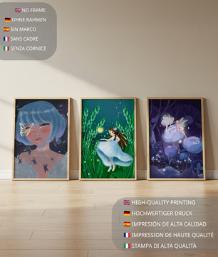 Set aus drei Kunstwerken mit Fantasymotiven