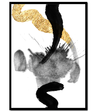 Abstract black and gold brushstrokes with textured patterns