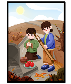 Niños participando en un ritual de otoño con ofrendas e incienso