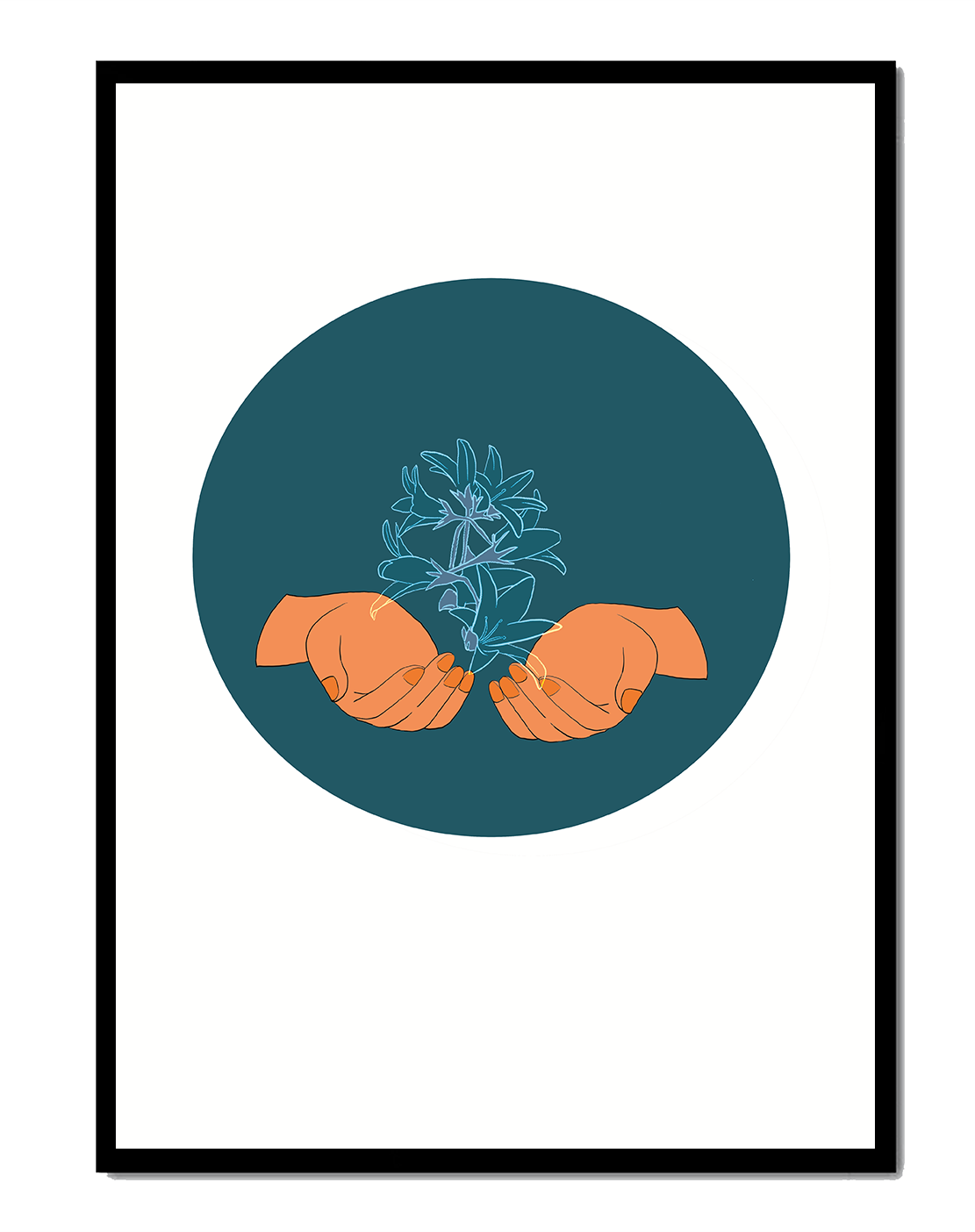 Illustration of Hands Holding a Plant with Teal Background