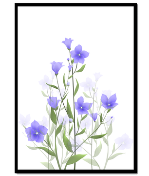 Elegant pastel blue flowers with green leaves on a white background