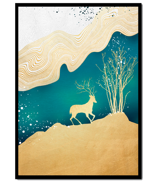 Elegante abstrakte Kunst mit goldenem Hirsch und Naturthema