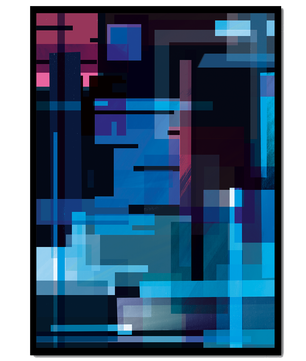 Arte digital geométrico abstracto con tonos azules y morados