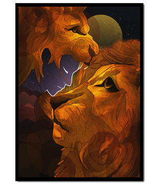 Majestic Lion Illustration in Cosmic Night Setting