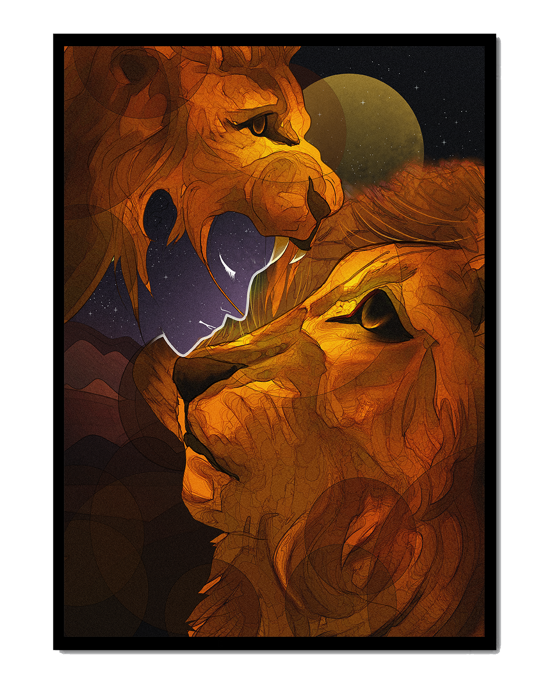 Majestic Lion Illustration in Cosmic Night Setting
