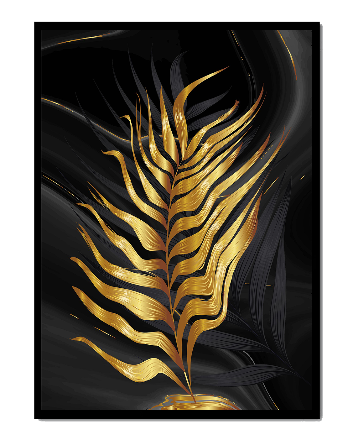Golden Palm Leaf on Black Background