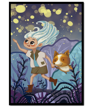 Whimsical Adventure in a Magical Night Sky Landscape