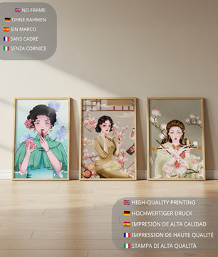 Conjunto De Impresiones Artísticas De Mujeres Estilo Retro Con Elementos Dorados