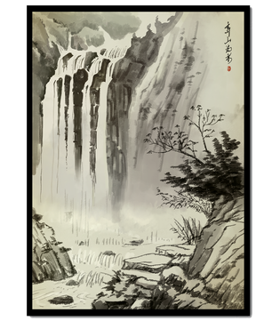 Serene Waterfall in Traditional Chinese Landscape Painting
