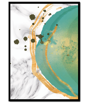 Elegant abstract design with gold accents and teal hues