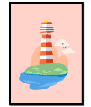 Ilustración encantadora de un faro con un entorno costero tranquilo