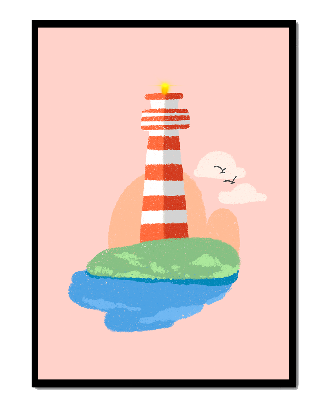 Ilustración encantadora de un faro con un entorno costero tranquilo