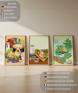 Illustrations de cuisine asiatique dans des cadres en bois