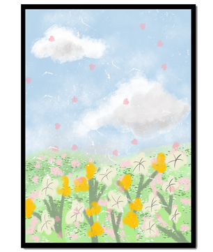 Paysage printanier avec nuages et fleurs