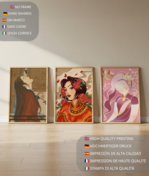 Conjunto de Ilustraciones de Estilo Asiático Presentadas Sin Marco en Fondo Claro