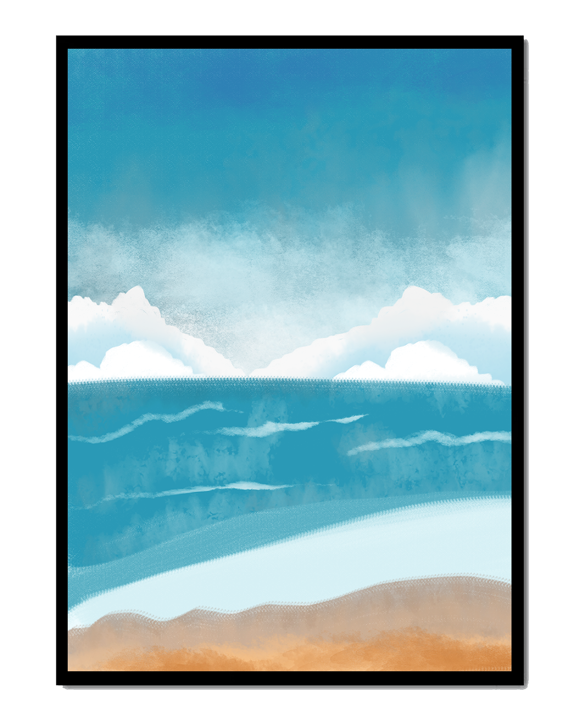 Calming Ocean Shoreline with Blue Sky and Gentle Waves