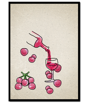 Artistic Illustration of Wine Pouring into a Glass with Grapes