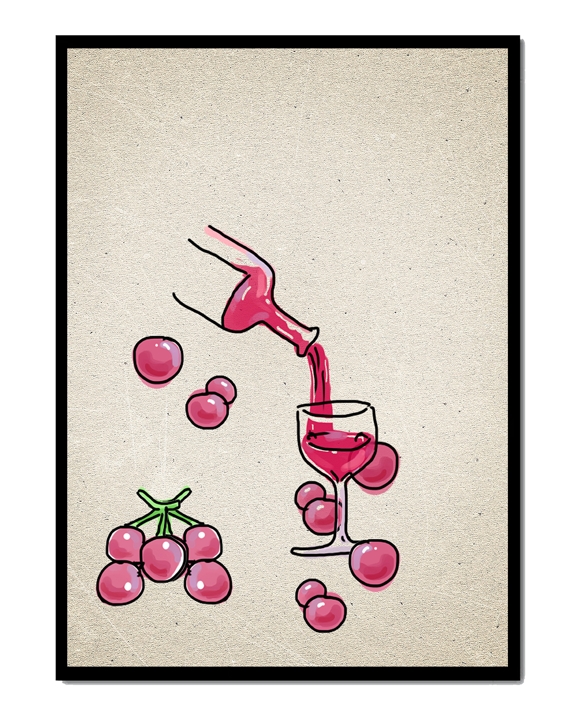 Artistic Illustration of Wine Pouring into a Glass with Grapes