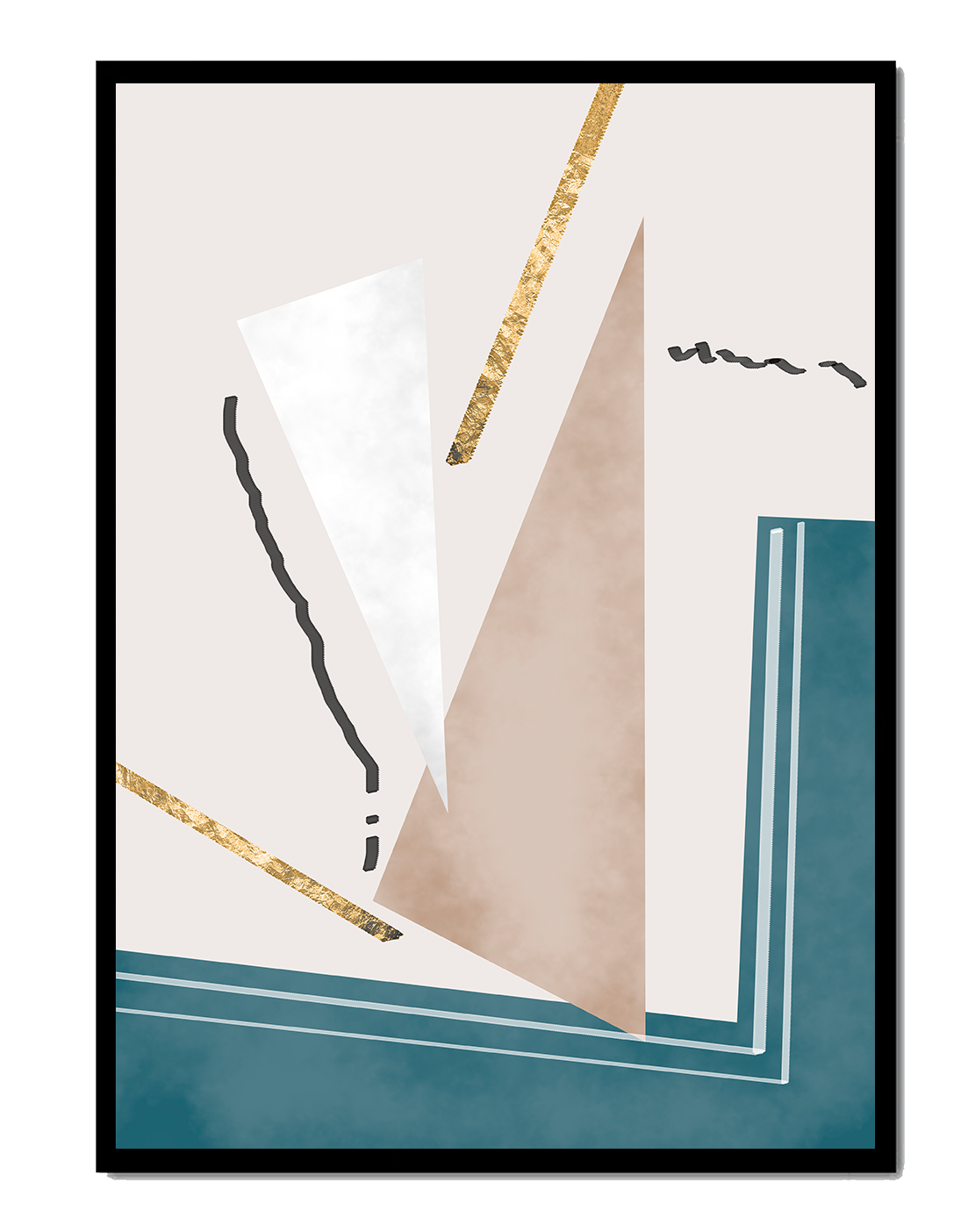 Abstract geometric artwork featuring gold elements