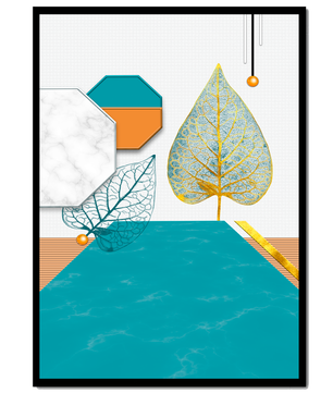 Artistic Composition with Geometric Shapes and Golden Leaf Detail - Mi tienda