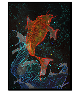 Koi Fish with Abstract Waves in Vibrant Colors