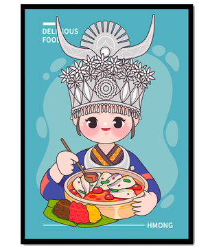 Charming illustration of a person in traditional attire enjoying a meal