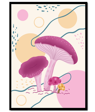 Champignons vibrants sur fond géométrique abstrait 