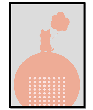 Katzensilhouette mit Ballon auf minimalistischem Kreishintergrund