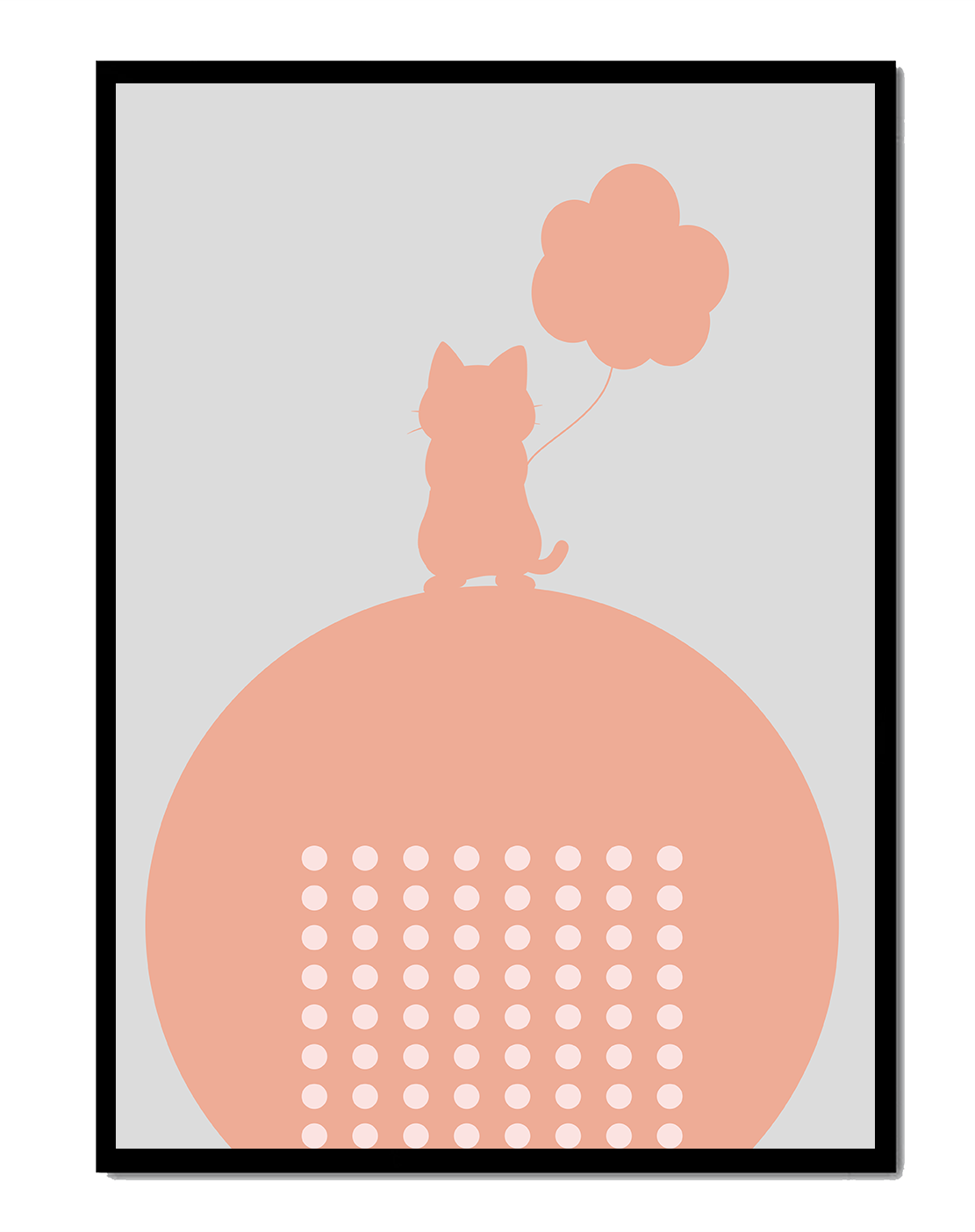 Cat Silhouette with Balloon on Minimalist Circle Background