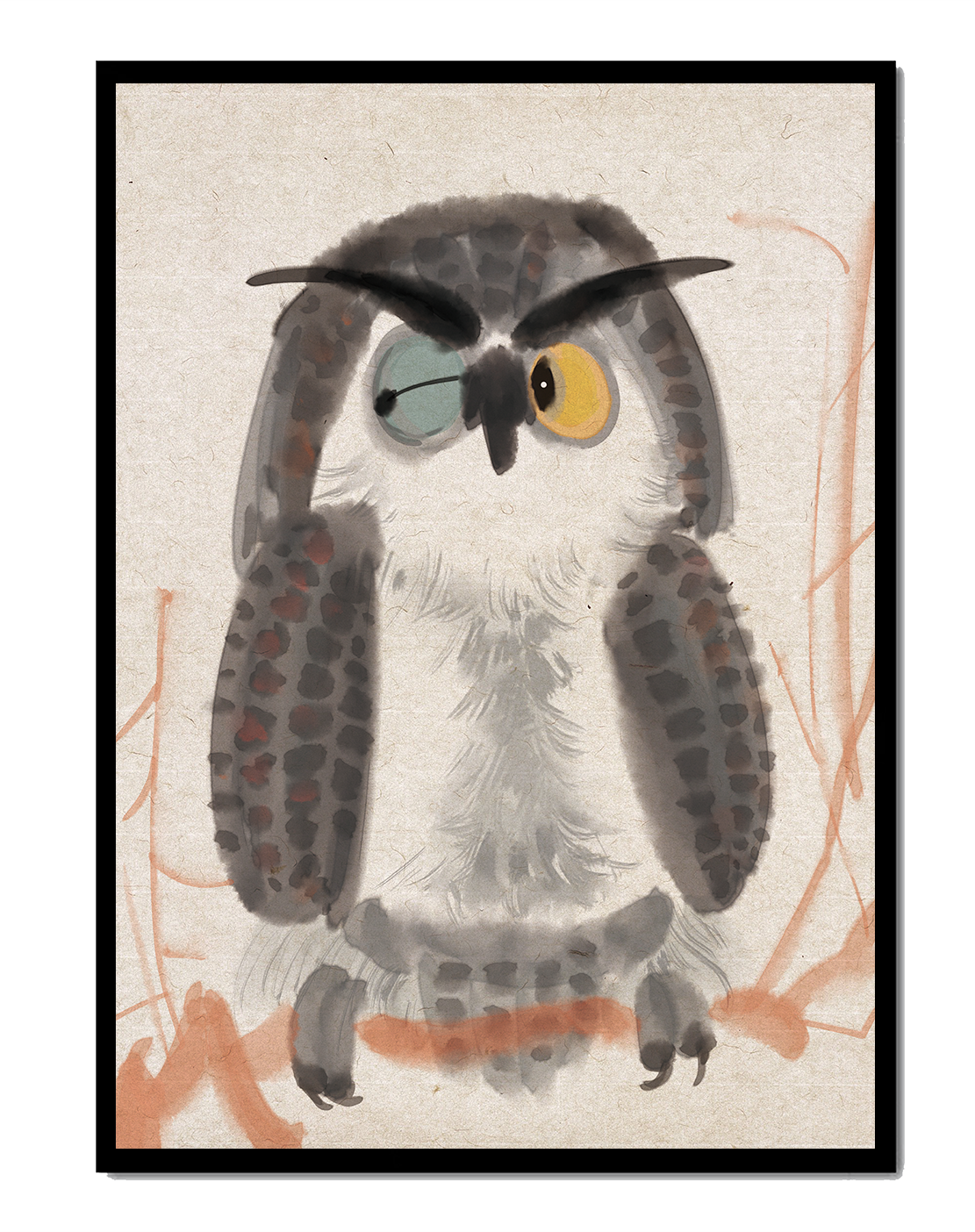 Whimsical Owl Illustration with Colorful Eyes