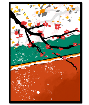 Artistic depiction of blossom branches with gold elements and abstract background