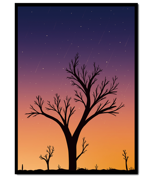 Silhouette Of Tree Against Stunning Sunset Sky With Stars