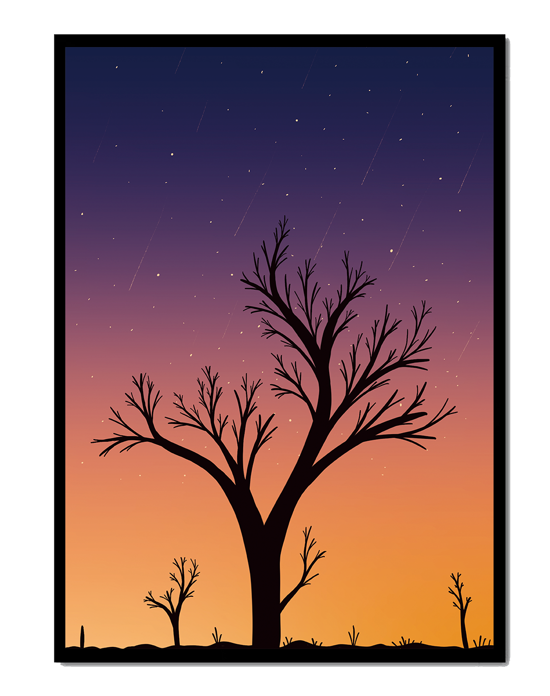 Silhouette Of Tree Against Stunning Sunset Sky With Stars