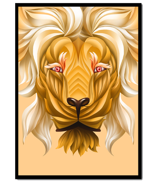 Lion Face with Intricate Golden Pattern and Flowing Mane