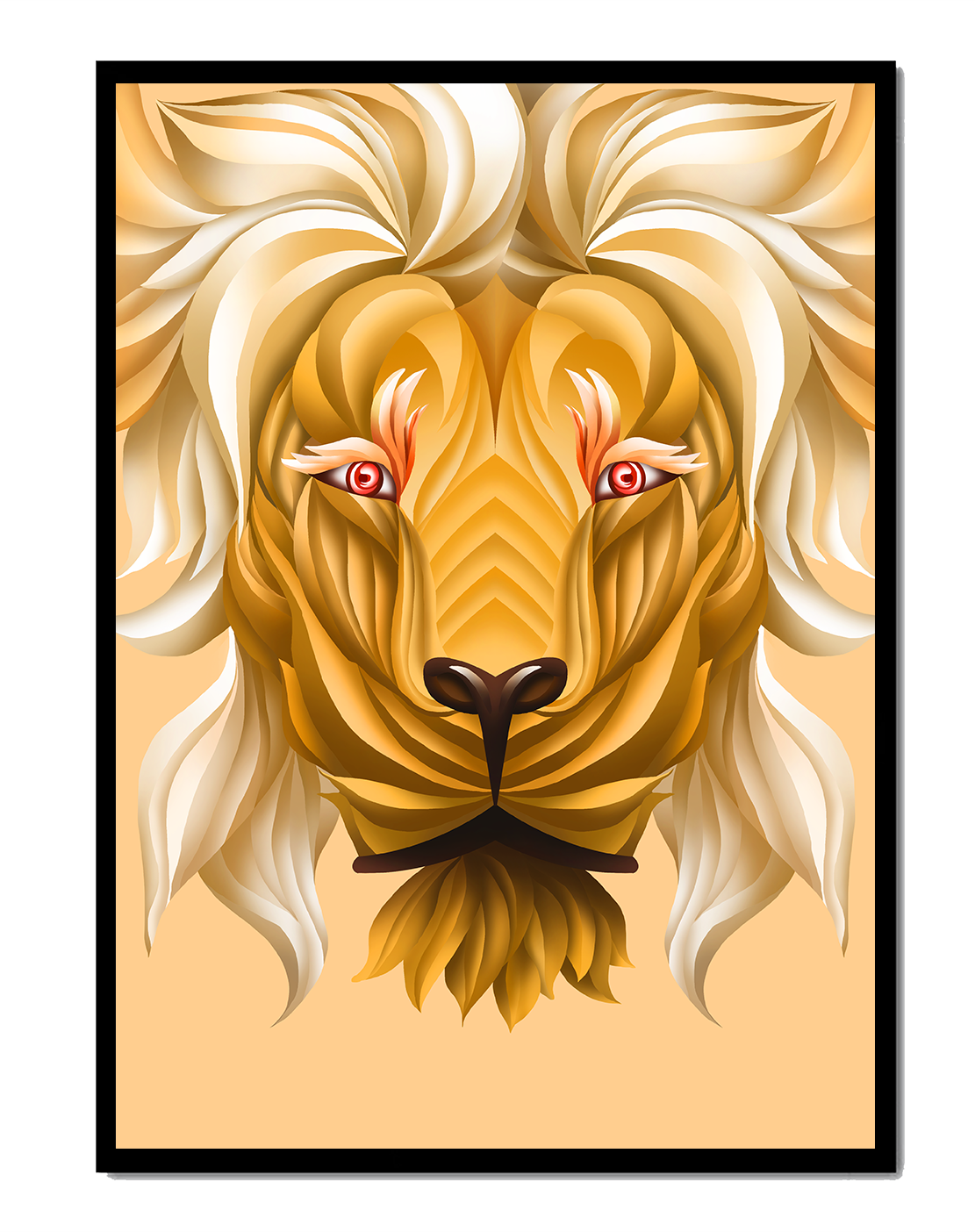 Lion Face with Intricate Golden Pattern and Flowing Mane